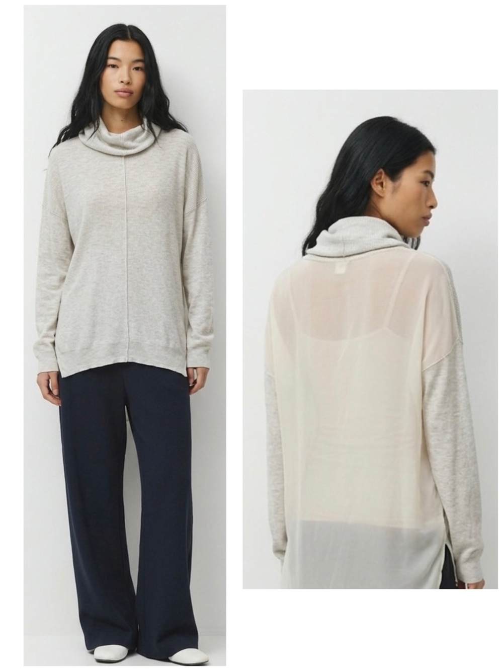 Wilfred Cream Cowl Neck Cashmere/Silk Sheer Back Sweater Small Classic Old Money